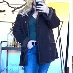 Vintage L.L. Bean Dark barn chore Brown faux suede Shearling Jacket women’s sz L